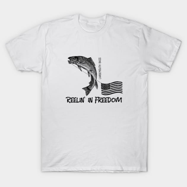 Reelin' in Freedom: Largemouth Bass and the American Flag T-Shirt by lildoodleTees